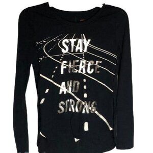 joe fresh black long sleeve graphic shirt stay fierce and strong high low size k
